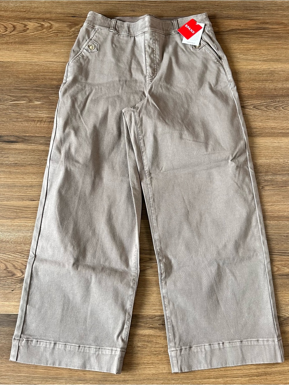 Spanx Wide Leg Pants Women Large Brown Stretch Twill Chino Crop Supersmooth NEW